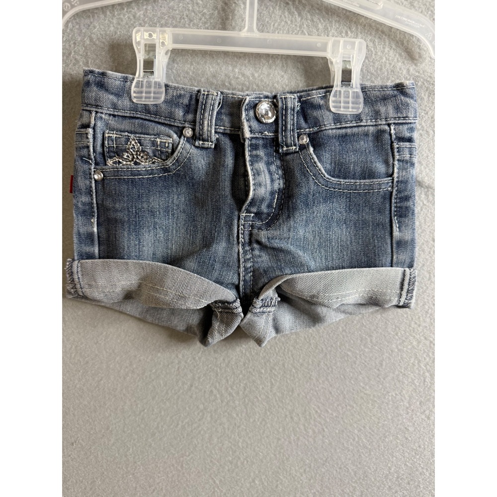 Pop Jeans Denim Shorts Girls 4T‎ Rhinestone Embellished Cuffed Hem